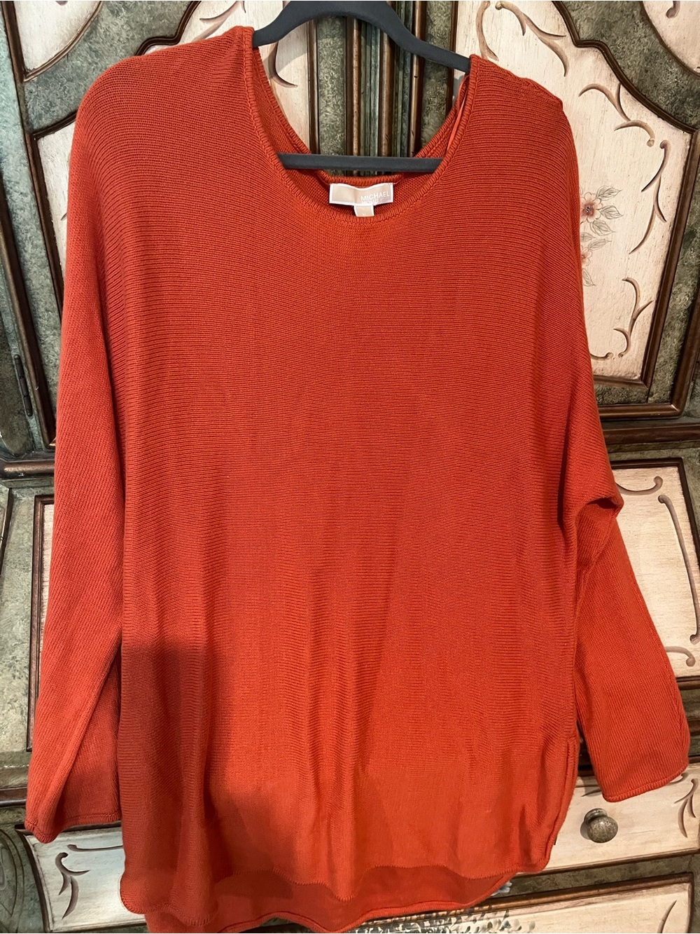 Michael Kors Rust Orange Crew Neck extra long Sweater!